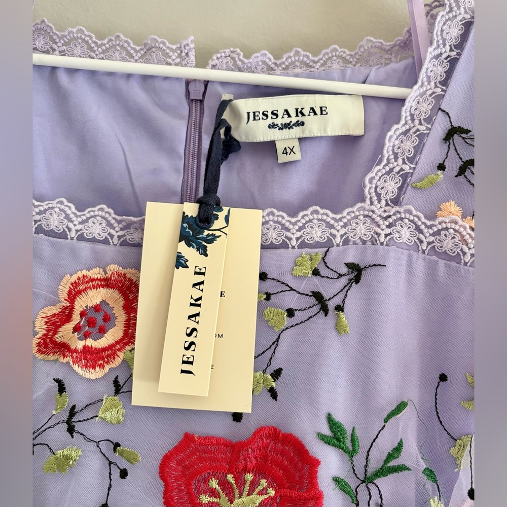 NWT JessaKae Darla Floral Embroidered Tulle Lace Trim Dress | Size 4X - Picture 9 of 12